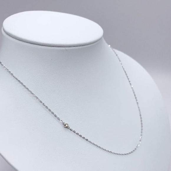 0.02ct 一粒 ダイヤ K18WG ホワイトゴールド カットアズキ スライドピン ネックレス