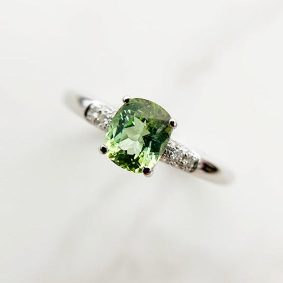 0.9ct ミントトルマリンダイヤモンド K18WG ホワイトゴールド リング